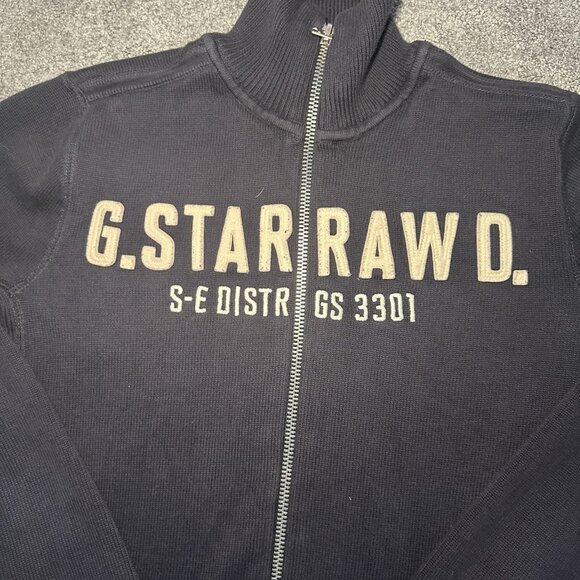 Vintage G-Star Raw Orlando Vest Knit Full Zip Sweater Mens XL Big Logo Black - Picture 2 of 10